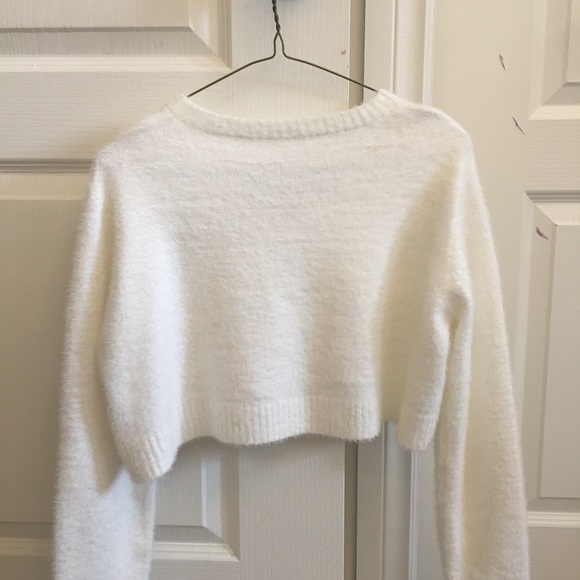 WHITE CROP V NECK SWEATER - Picture 2 of 3